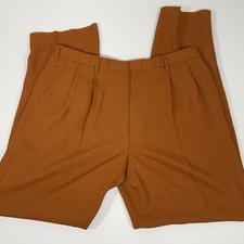 Vintage Pleated Wide Leg Trousers Winner's Brown Rust Polyester Size 40