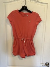 Polo Ralph Lauren Girls salmon Polo Pony Cotton Jumpsuit Romper size large 12/14