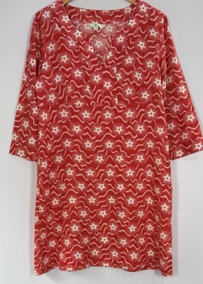 Boden 100% Leinen Tunika Kleid rot weiß Sternenmuster UK 14 L Sommer