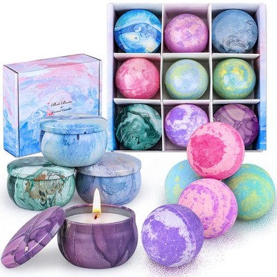 Bath Bombs Gift Set - 5 Large Fizzy Spa with 4 Scented 9 Piece Set, 5+4 
