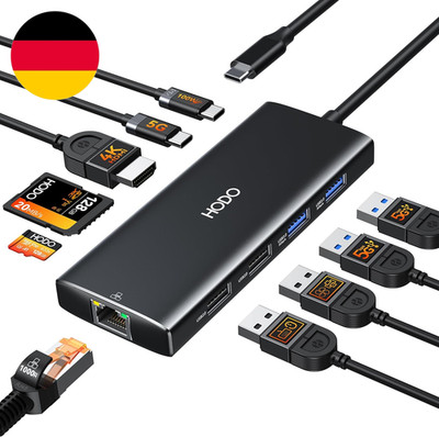 HODO USB C Hub Ethernet Für Macbook Air/Pro, Adapter Mac Book Zubehör 10 in 1 Mi