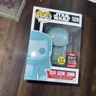 Funko Pop! Star Wars Qui Gon Jinn 2017 Vinyl #128 Exclusive GLOWS In Protector