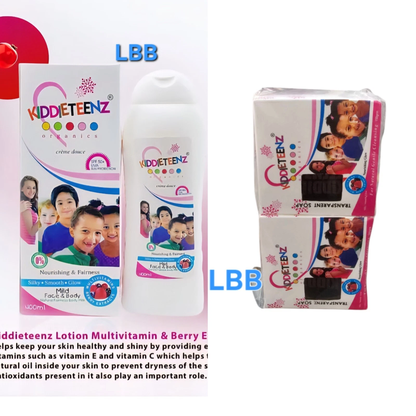 KIDDIETEENZ MILD FACE & BODY NATURAL FAIRNESS.SPF 50+ LOTION 400ML AND 2SOAP.3N1
Opens in a new wind