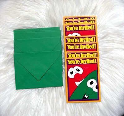 Vintage X8 90s Veggie Tales You're Invited Birthday Party Invitation Bob Larry ￼