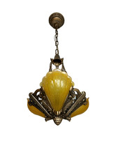 1930s Riddle Art Nouveau 3 Light Slip Shade Fixture