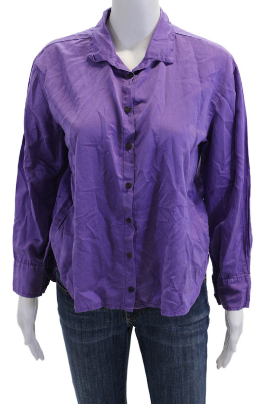 Ateliers Francais De Confection Womens Button Front Collared Shirt Purple Size 1