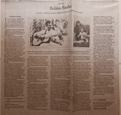 Robbie Basho 1940 1986 Guitar Obituary NY Times Gary Stewart Country Singer