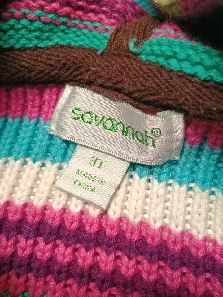 Savannah Girls Long Sleeve Striped Sweater Size 3T Multicolored Floral Applique - Image 4 of 4