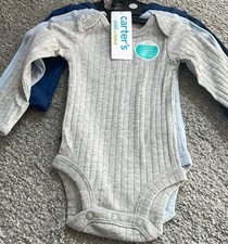 New Carter's Child of Mine Long Sleeve Ribbed Bodysuits, 3-Pack, Size Newborn
