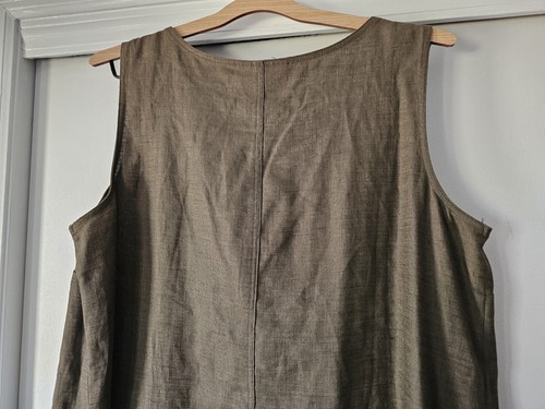 Vintage 100% Linen Button Up Hunter Green Pockets Maxi Minimalist Dress. Size L - Picture 9 of 10