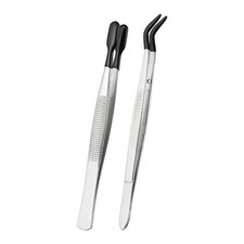 Craft Tweezers with Rubber Tips, 2 Pcs PVC Coated Tweezers Set, Black 5.9" 6.1"