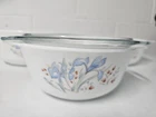 VTG Pyrex England Blue Iris Floral Casserole Dishes SET of 3 with 1 Lid