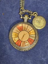 Pocket Watch Bronze Tone Round Face Colorful Roman Numerals