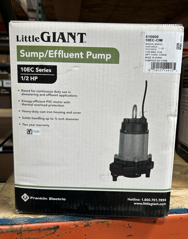 Little Giant 10EC-CIM 1/2HP 115V Submersible Cast Iron Pump 1-1/2" 2600GPH