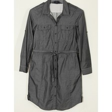 Gap Womens Charcoal Gray Chambray Utility Button Down Shirt Dress Small