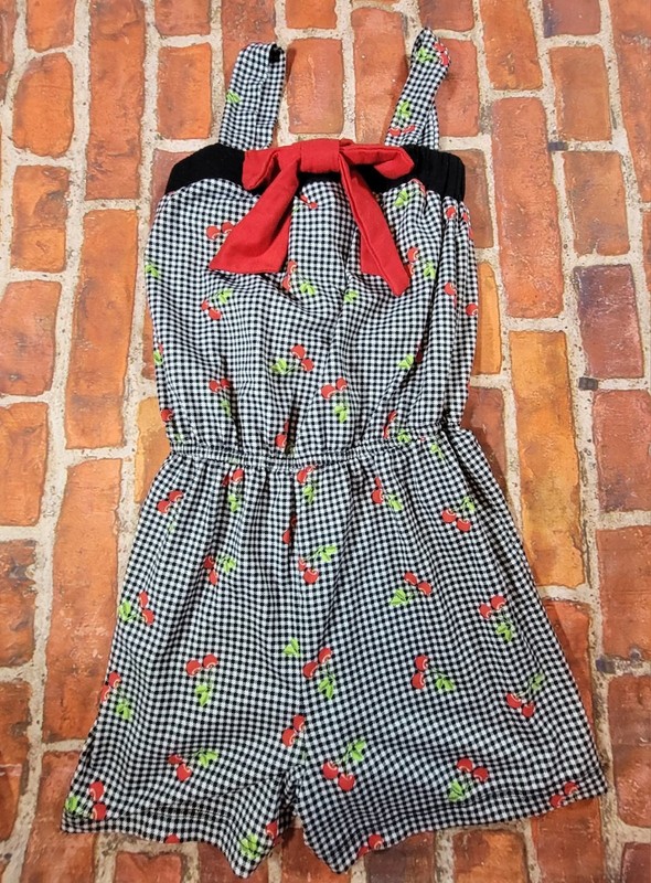 Lily Bleu Girls Cherry Romper Sz 6x Cherries Checkered