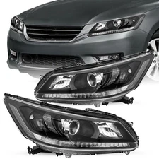 For 2013 2014 2015 Honda Accord Sedan 4Door w/o DRL Black Halogen Headlights