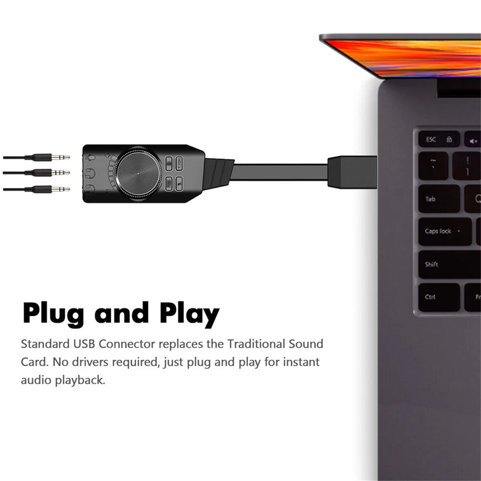 External USB Virtual 7.1 Channel Audio Sound Card Adapter for PC Laptop 3.5mm - Image 4 of 4