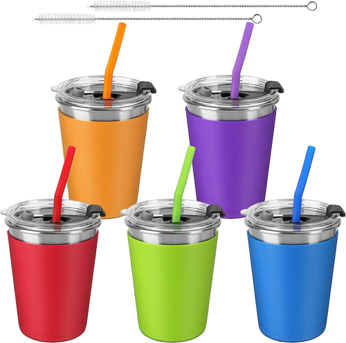 5Pack Kids Cups with Straws and Lids Spill Proof, 12Oz Toddler Straw Cups