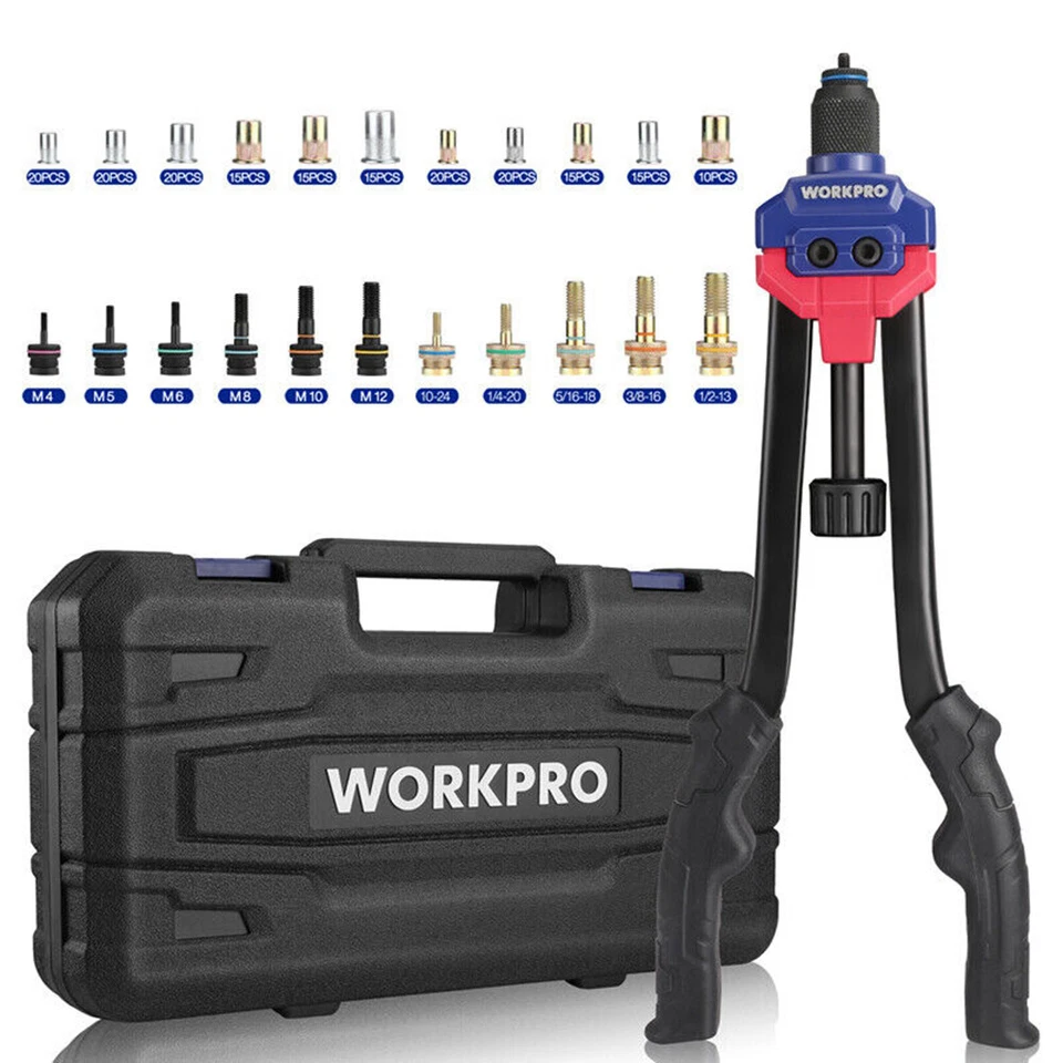 165 peças/185 peças 16" kit de ferramentas porca de rebite mandris métricos e SAE rebite manual rebite com estojo - Imagem 3 de 4