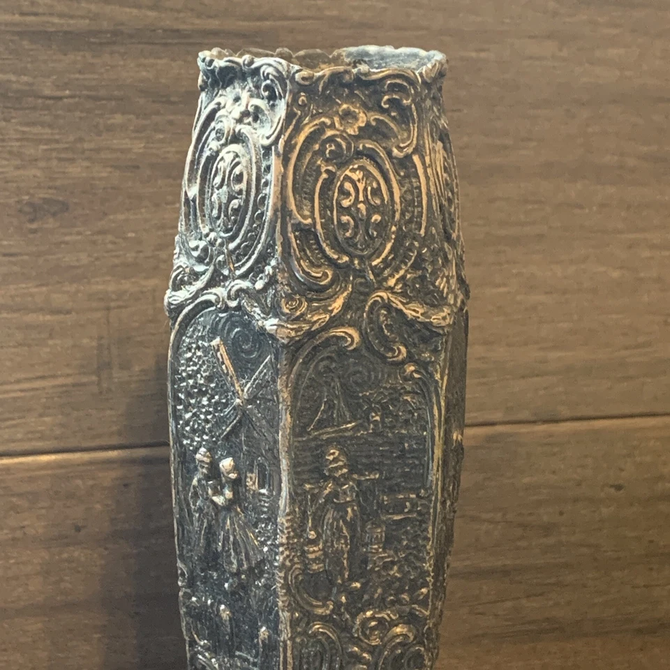 WEIDLICH BROS ART NOUVEAU SILVER PLATE DUTCH WINDMILL VASE #2377~1923 Rare!!! Foto 2 de 4