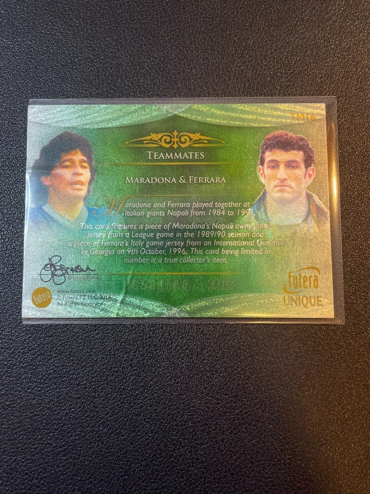 2014 Futera World Unique Dual Patch Teammates Maradona Ferrara /55 - Image 2 of 2
