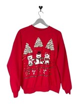Christmas Sweatshirt Raised Puffy Bears Trees Women  s Size L Ugly Vintage