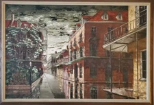 1960's OOAK Oil Painting J. Kadanec Cityscape Signed Original Vintage 40"x28"