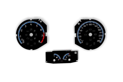 Ford Focus ST250 replacement dials in Focus RS style - 280 km/h, 8000 RPM Gauges