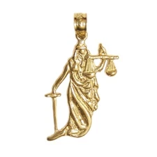 New 14k Yellow Gold Lady of Justice Pendant