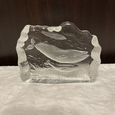 Humpback Whale Clear Glass Etched Paperweight Figurine Mother & Baby Calf Sperm