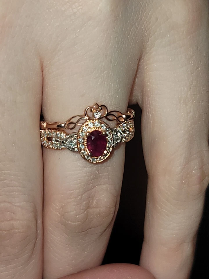 conjuntos de alianza de boda para él y ella oro rosa 14k febrero y julio piedras preciosas genuinas Foto 2 de 3