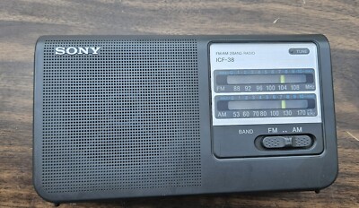 Sony ICF-38 Portable FM/AM 2 Band Radio Gray - Tested and Working - Nice Cond -