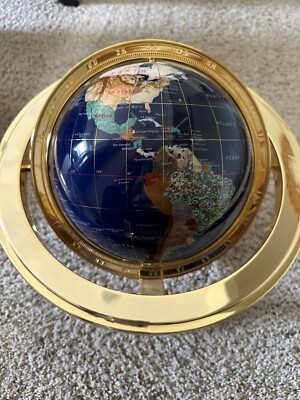 NEW GEMSTONE TABLETOP GLOBE BLUE LAPIS OCEAN BRASS TRIPOD COMPASS WORLD MAP