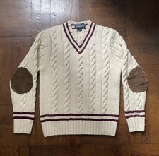 Vintage Polo Ralph Lauren Hand Knit Sweater - V Neck Tennis Cricket Cable Knit S