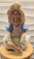 Old German Bisque Sunbonnet Baby Figurine Germany Girl Broom Dustpan Vintage
