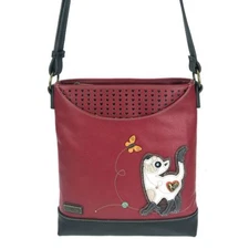 NEW CHALA BURGUNDY SLIM CAT SWEET MESSENGER CROSSBODY TOTE PURSE FAUX LEATHER