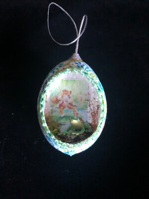 Beatrix Potter Jemeny Fisher Real Egg Ornament Diorama Christmas Easter 