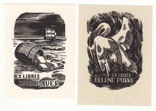1943 ESTONIA Märt LAARMAN 2 Original Woodcut...