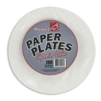 MARKETPRO AJM Round Uncoated Plate White, 9" Diameter, Paper | 1000/Case