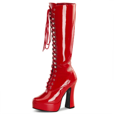 PleaserUSA Plateau-Kniestiefel Electra-2020 Lack rot