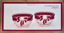Celebrations by Mikasa Ruby Ribbon Tea Light Holder, Set of 2 Crystal Glass Dish