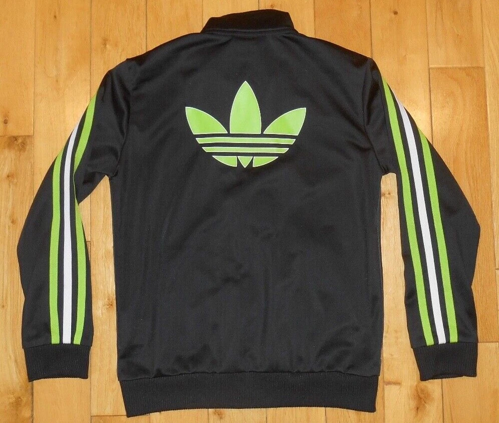 Adidas jacket black with green stripes shop