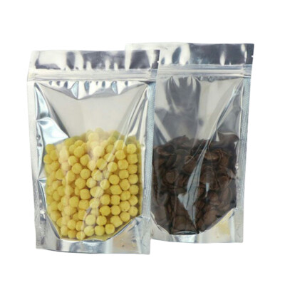 LEBENSMITTELBEUTEL GRIPSEAL ZWICKEL BASISBEUTEL GLÄNZEND SILBER KLAR VORNE BPA KOSTENLOSE VERPACKUNG