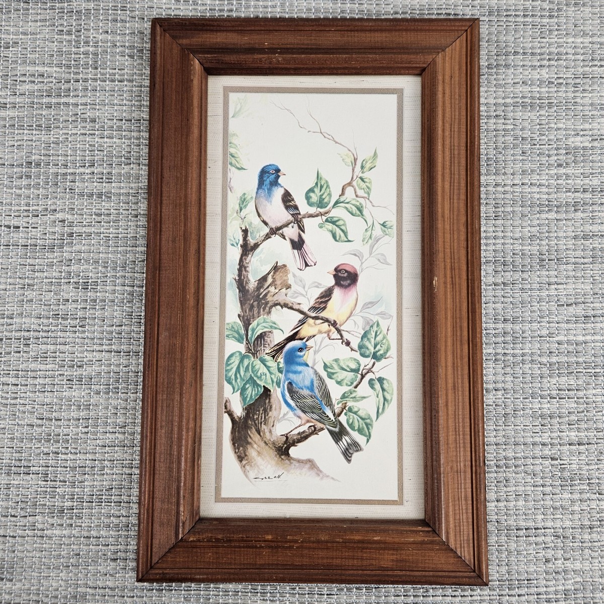 Vintage Three Birds On A Branch By Artist Grean 13x21 | eBay