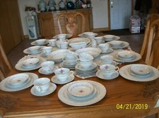 Royal Swirl Porcelain China Dinnerware 79 Piece Grouping Pink Floral & Platinum