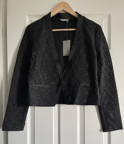 PINKO Felpa Jacquard Textured Black Blazer - Size It 46 - UK 14