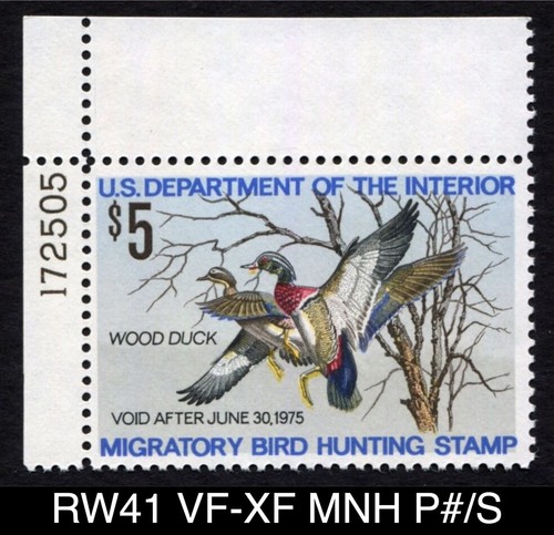 RW41 VF-XF MNH PLATE# SINGLE 1974 Wood Ducks US Federal Duck Stamp Waterfowl