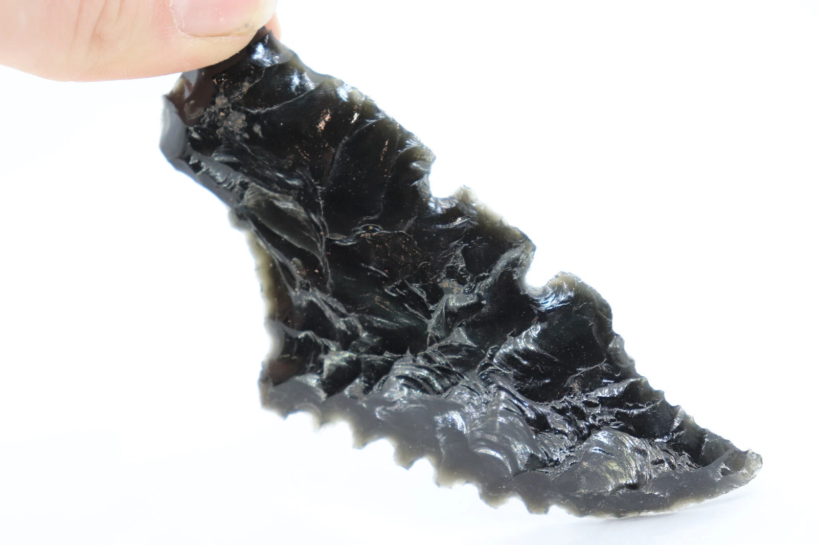 Flint Knapped Obsidian Blade Serrated Comic Con D&D Knife Dark Burns Green DIY