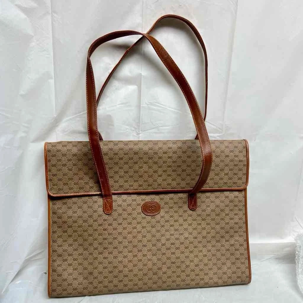 Portatile vintage autentico Gucci marrone mono rivestito in tela Valigetta